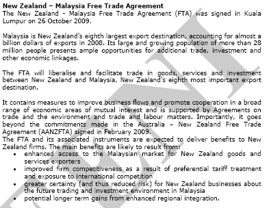 समझौते न्यूजीलैंड मलेशिया